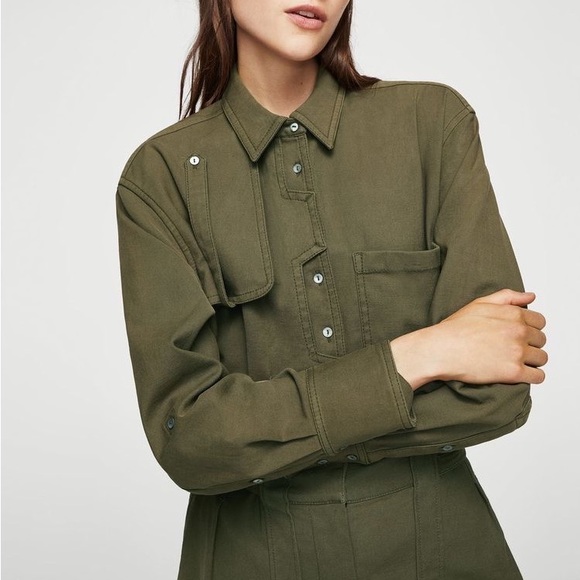 MNG Suit Mango Dark Olive Green Cotton Cargo Canvas Utility Workwear Shirt 8 - Picture 2 of 9
